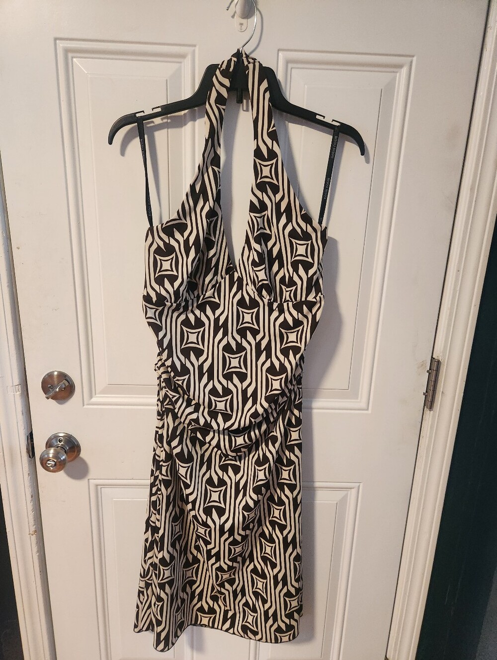Bisou Bisou Black & Cream Halter Midi Dress Size 14 L/Xl